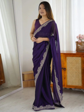 Designer Wine Rangoli Embroidered Border Lace Saree with Unstitched Blouse