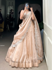 Beautiful Cream Thread Embroidered Designer Lehenga with Sequins Work