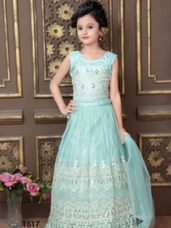 Soft Net Embroidered Kids Lehenga Choli with Mirror Hand Work