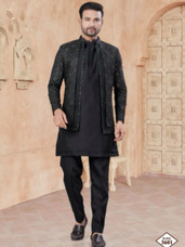 Luxury Pure Silk Embroidered Indo Western Set for Men