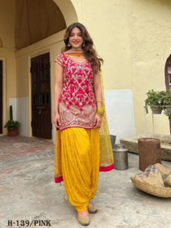 Designer Pink Embroidered Top with Mustard Patiala and Dupatta