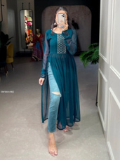 Designer Georgette Sequin Embroidered Long Sleeve Naira Cut Kurti