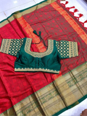 Tomato Red Elegant Cotton Silk Saree Set