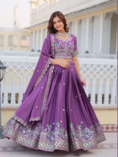 Graceful Purple Premium Pure Chinon Embroidered Lehenga Choli Set