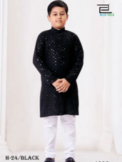 Black Color Kids Chikankari Kurta and Pyjama Set